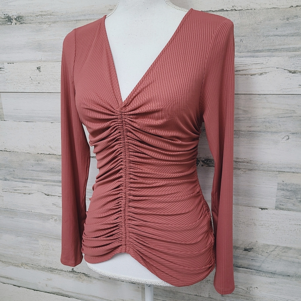 Boston Proper Ruched Front Ribbed Top - Picture 2 of 6